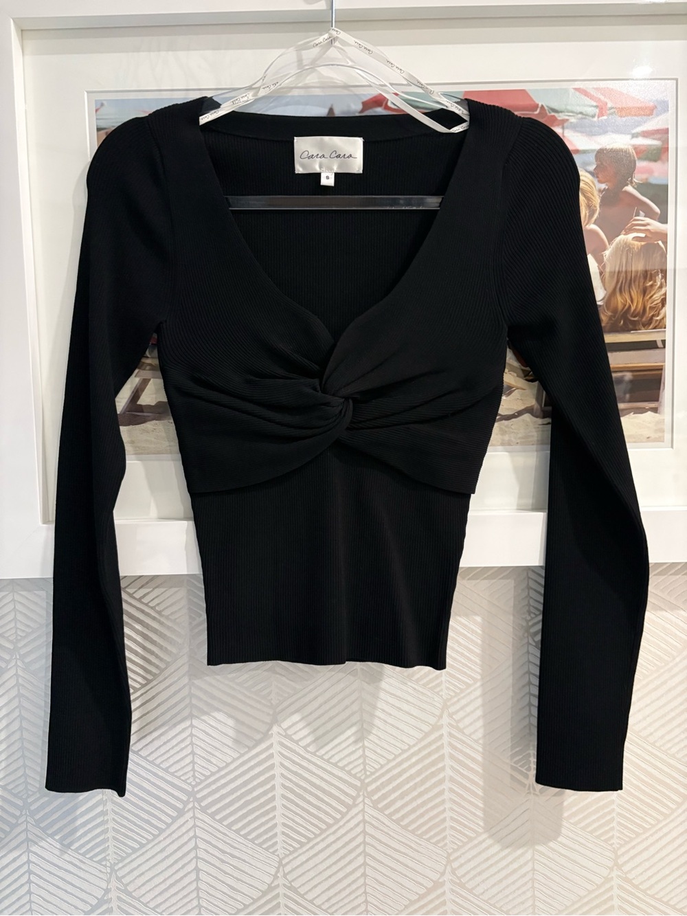 Cara Cara Black Knot-Front Long Sleeve Ribbed Top